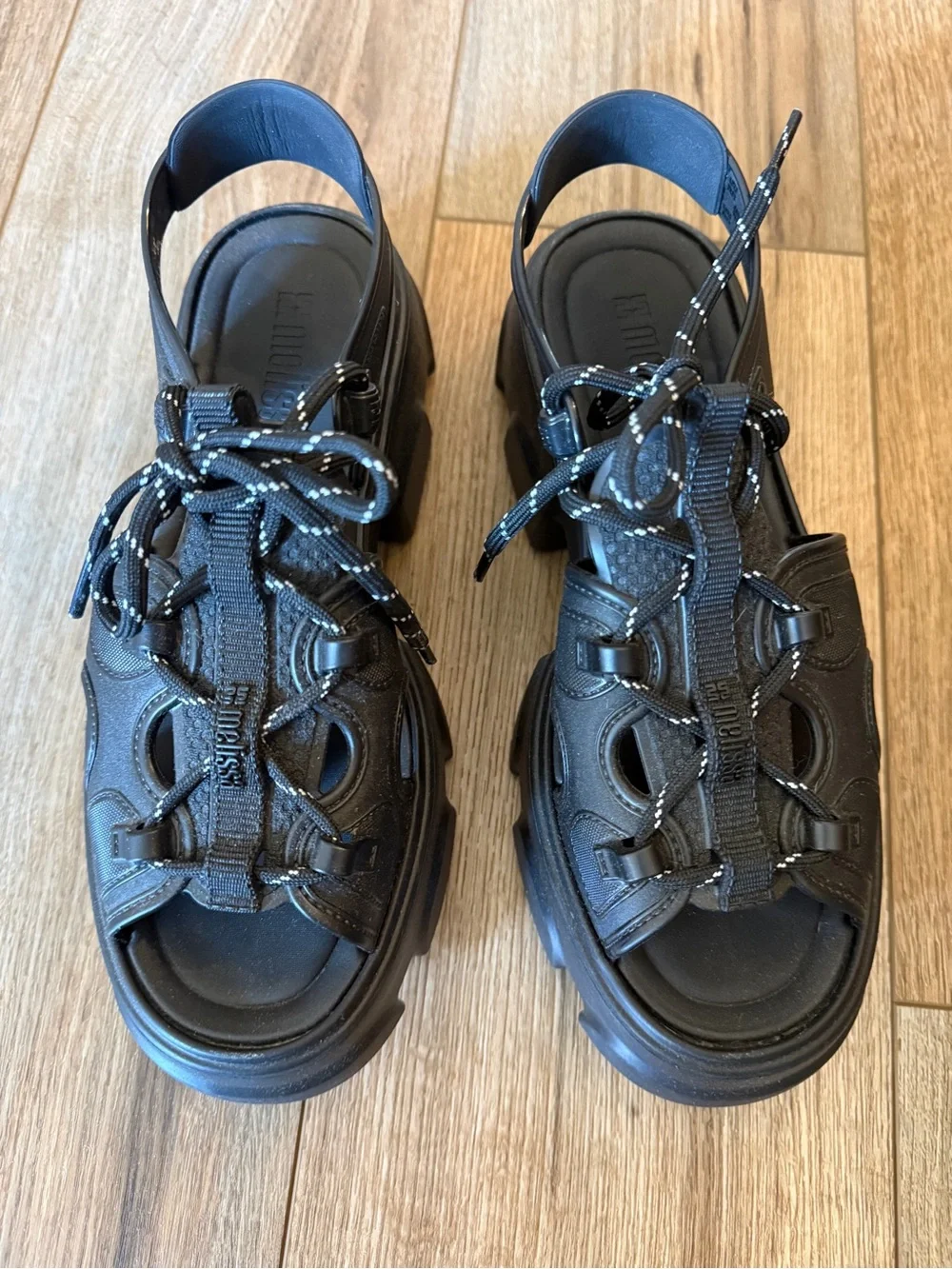 Melissa Black Chunky Platform Sandals with Lace-up Detail
